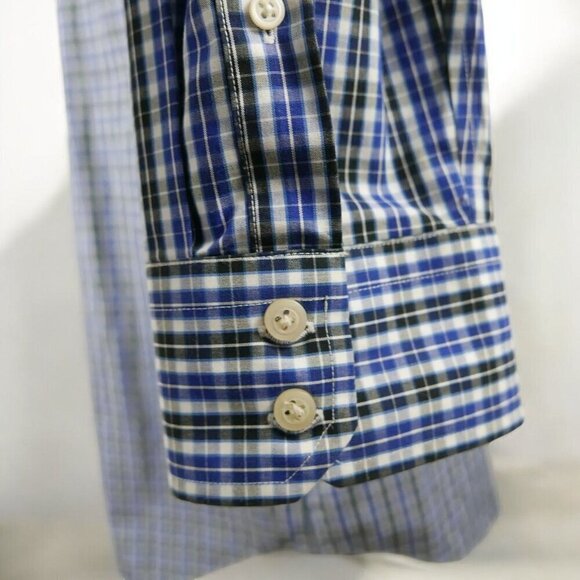 Banana Republic Slim Mens Long Sleeve Blue Black Plaid Button Down Shirt Large - Picture 10 of 12